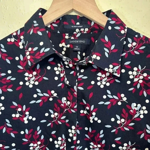 Lands’ End Size 12 No Iron Supima Long Sleeve Button Down Floral Feminine Office - Picture 5 of 8